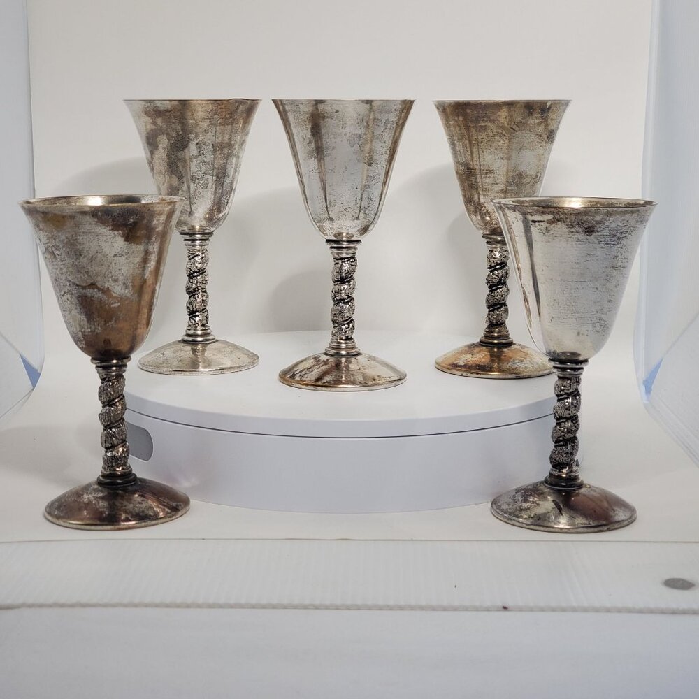 Vintage Valero EPB Champagne Wine Goblets Twisted Stem Spain 5.25'' - Set of 5